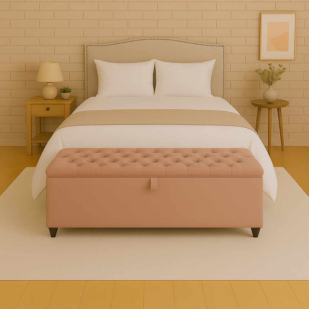 Baú Recamier Divã Sara Capitonê 190cm Tecido Suede Estrutura em Madeira Para Cama King - AV
