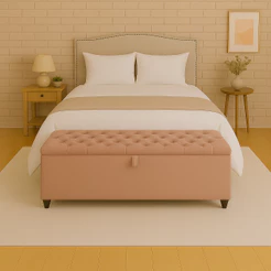 Baú Recamier Divã Sara Capitonê 190cm Tecido Suede Estrutura em Madeira Para Cama King - AV