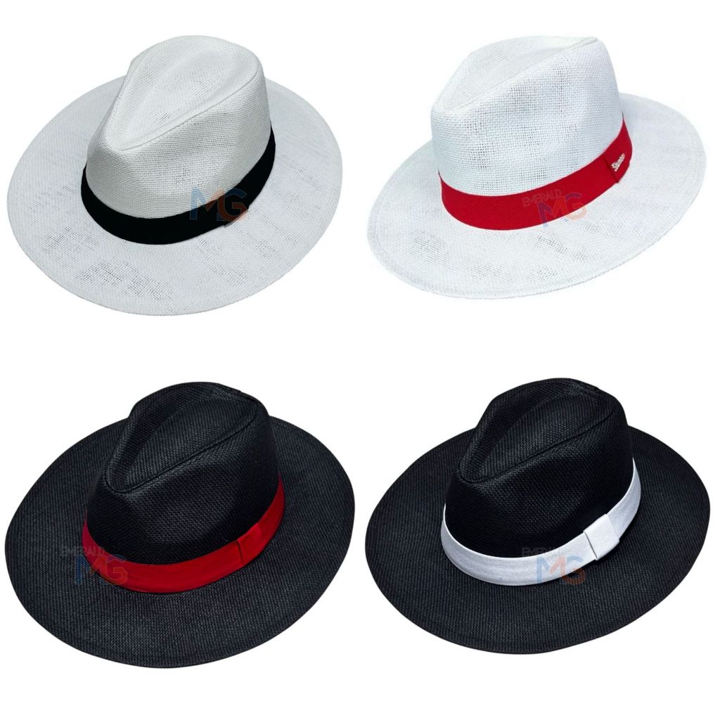Chapéu Moda Panamá Fedora Praia Casual Branco Com Faixa Vermelha Com ajustes em Oferta na Shopee
