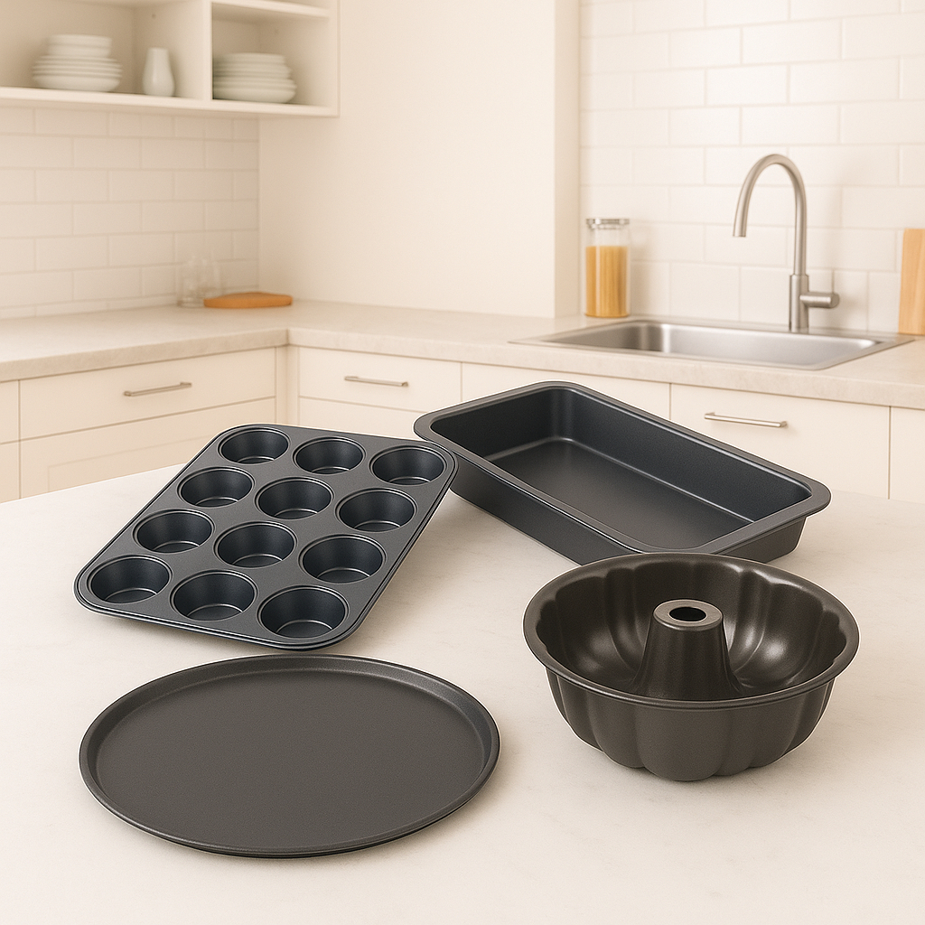 Kit Multiuso com 4 Formas Antiaderentes – Assadeira, Cupcake, Pizza e Furo Central em Oferta na Shopee