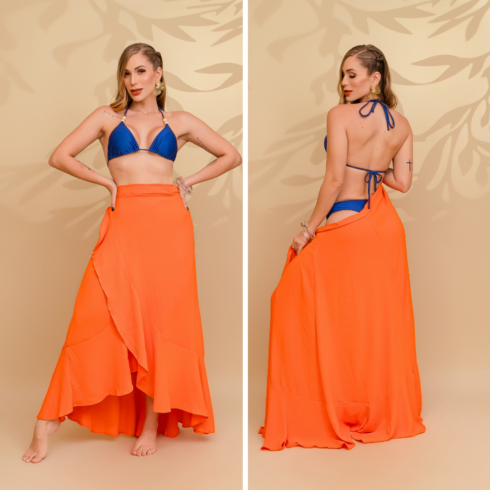 Saia Longa Envelope Feminina Plus Saia Praia Transpassada Babado Longa Pareo Envelope Moda Feminina Plus Size