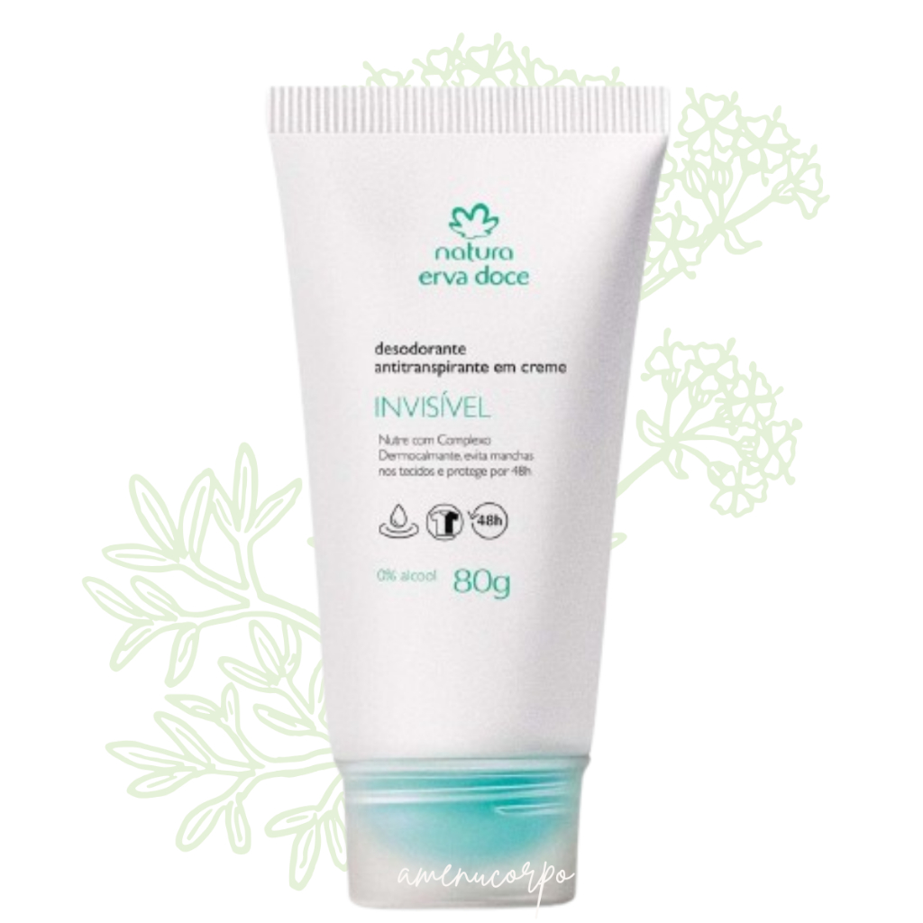 Desodorante em Creme Natura Erva Doce 80g Antitranspirante 48h Vegano