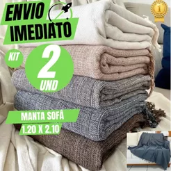 Kit Com 2 Manta De Sofá 1,20 x 2,10 MT 100% Algodão Luxo Decoração Elegante Premium Conforto Artesanal