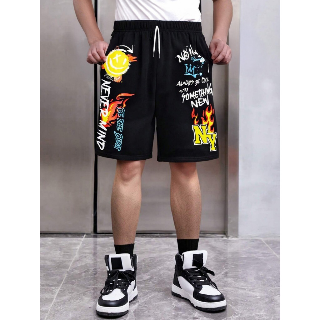 Shorts Preto Bermuda Calção New Never Mind Estampado Infantil Juvenil