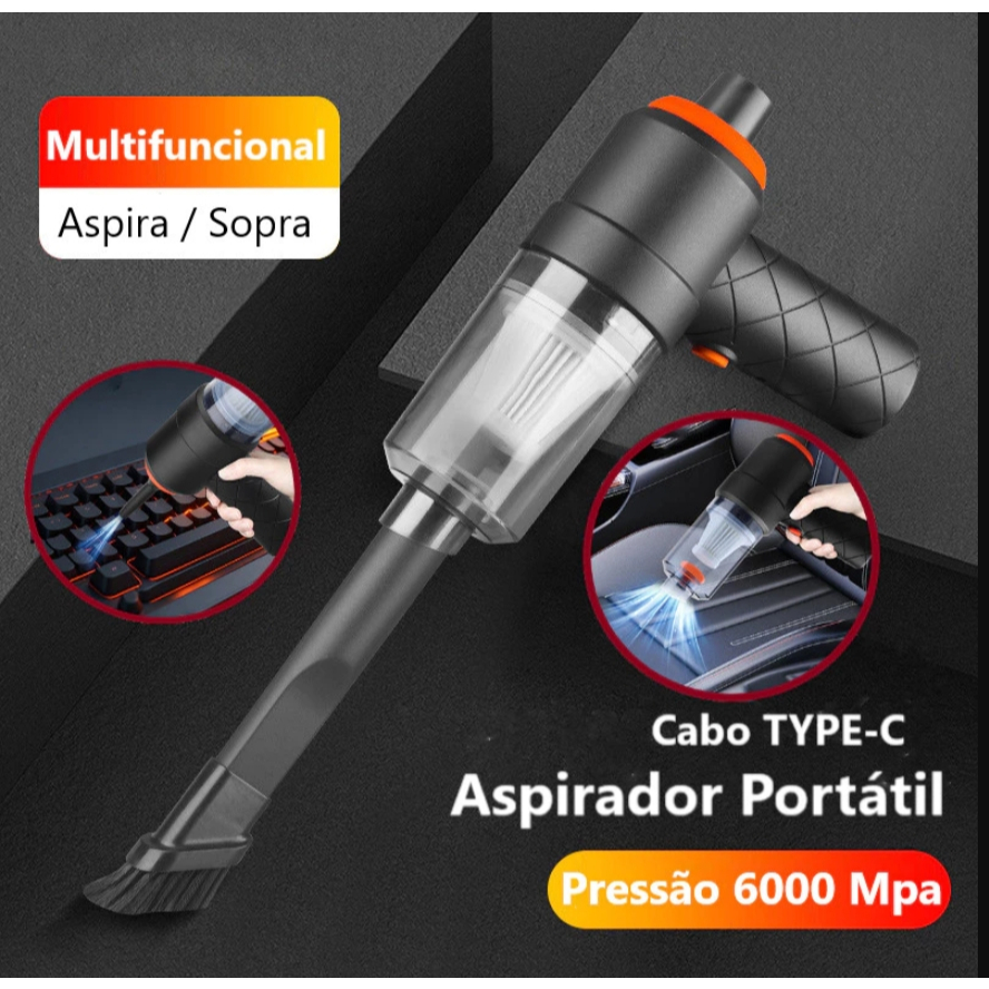 Aspirador De Pó Com 2 Bateria Usb Portátil Completo Linha Carro E Casa 2000mAh Multifuncional
