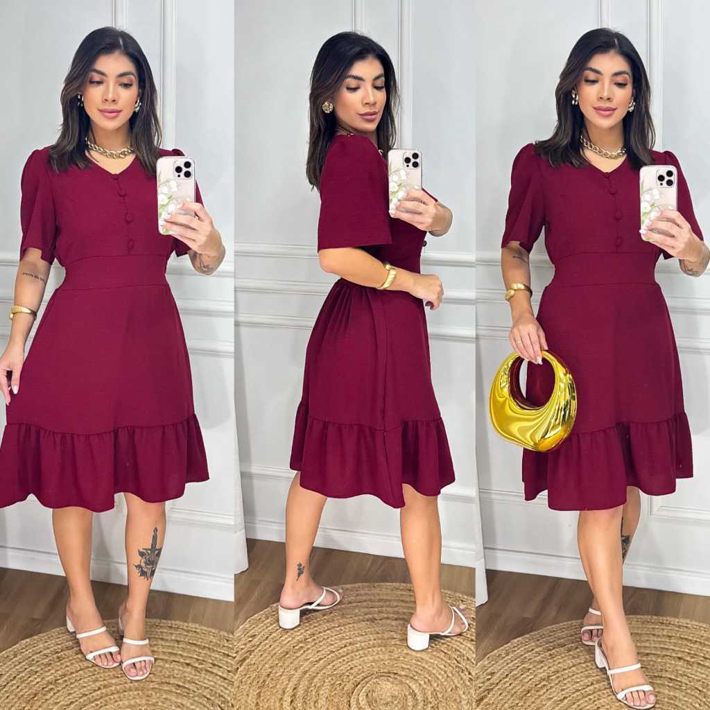 Vestido Feminino Curto Duna com elastex nas costas / Moda Evangelica em Oferta na Shopee