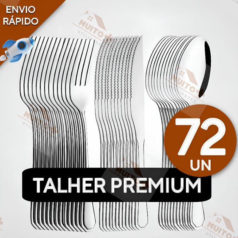 Conjunto Jogo de Talheres 72 peças Aço Inox 24 Faca 24 Garfo e 24 Colheres de Mesa Casa Para Restaurante