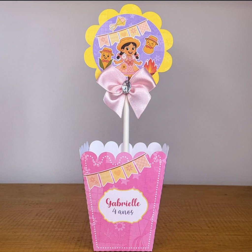 Cachepo / Centro de mesa Personalizado | Chá de bebe | Lembrancinha Festa junina menina rosa