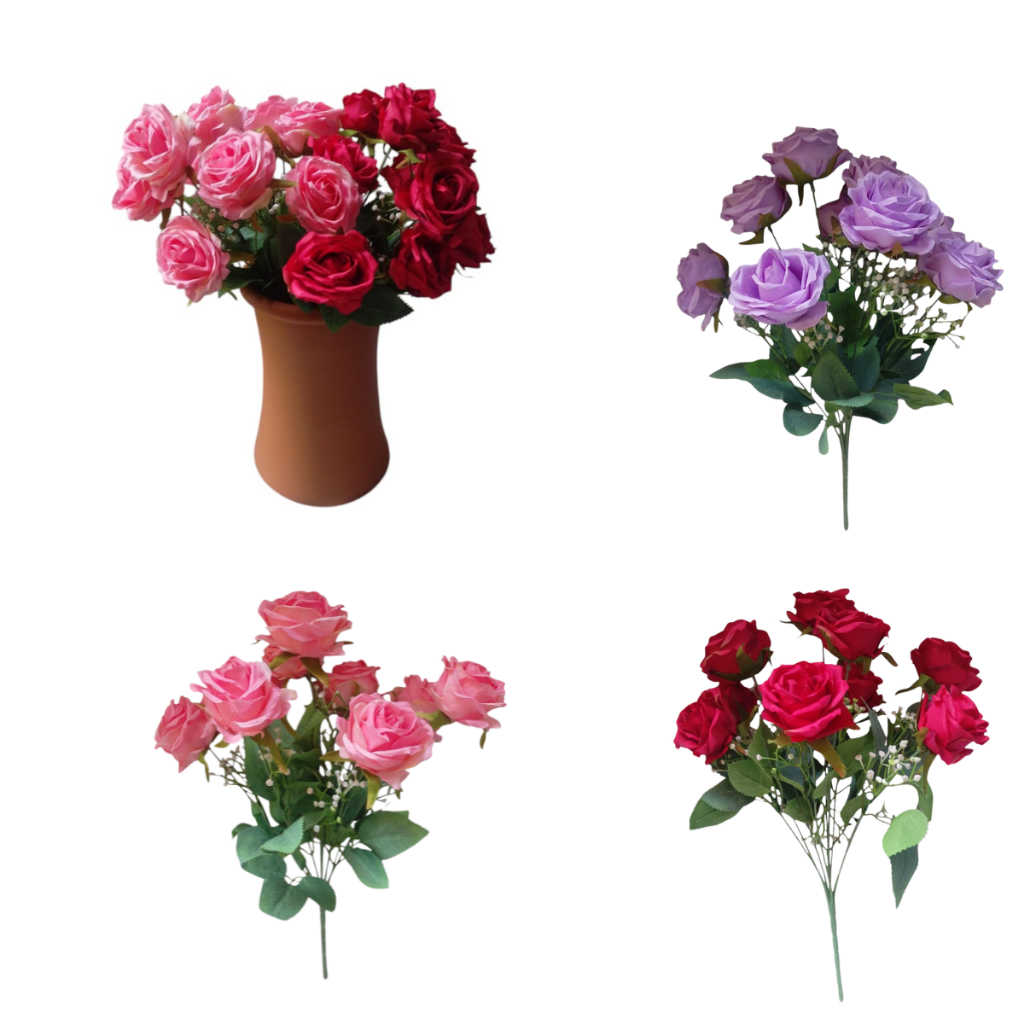 Vaso Conde Coluna de Barro Artesanal & Buquê de Flores Artificiais