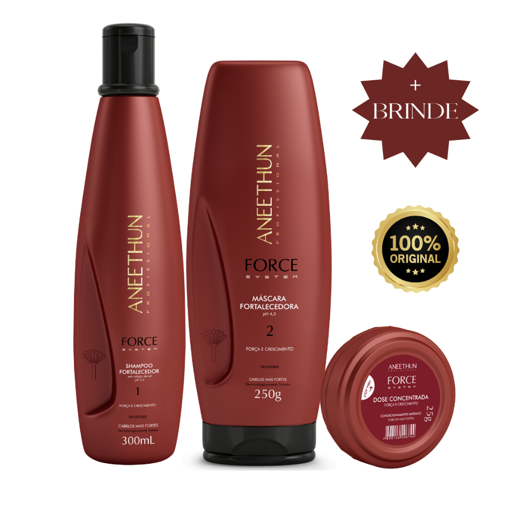 Kit Shampoo + Máscara + Dose Linha Force System Aneethun Fortalecimento dos fios em Oferta na Shopee