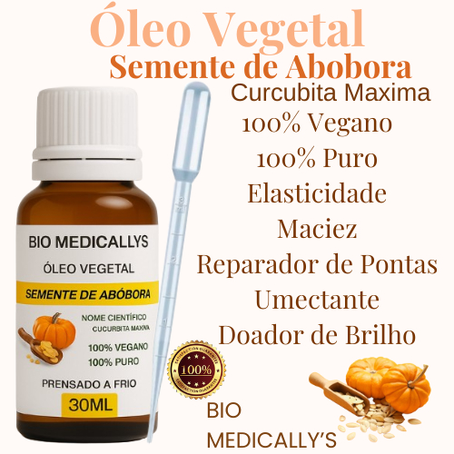 Óleo Vegetal Semente de Abobora (Curcubita Maxima) Elixir dos Deuses 100% Puro 30ml + Pipeta Dosadora (2PEÇAS)