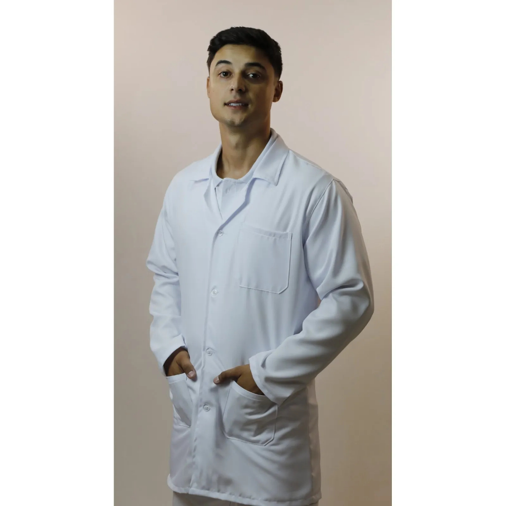 Jaleco Masculino Oxford Branco Botão Embutido Premium Enfermeiro Médico Químico Não Amassa