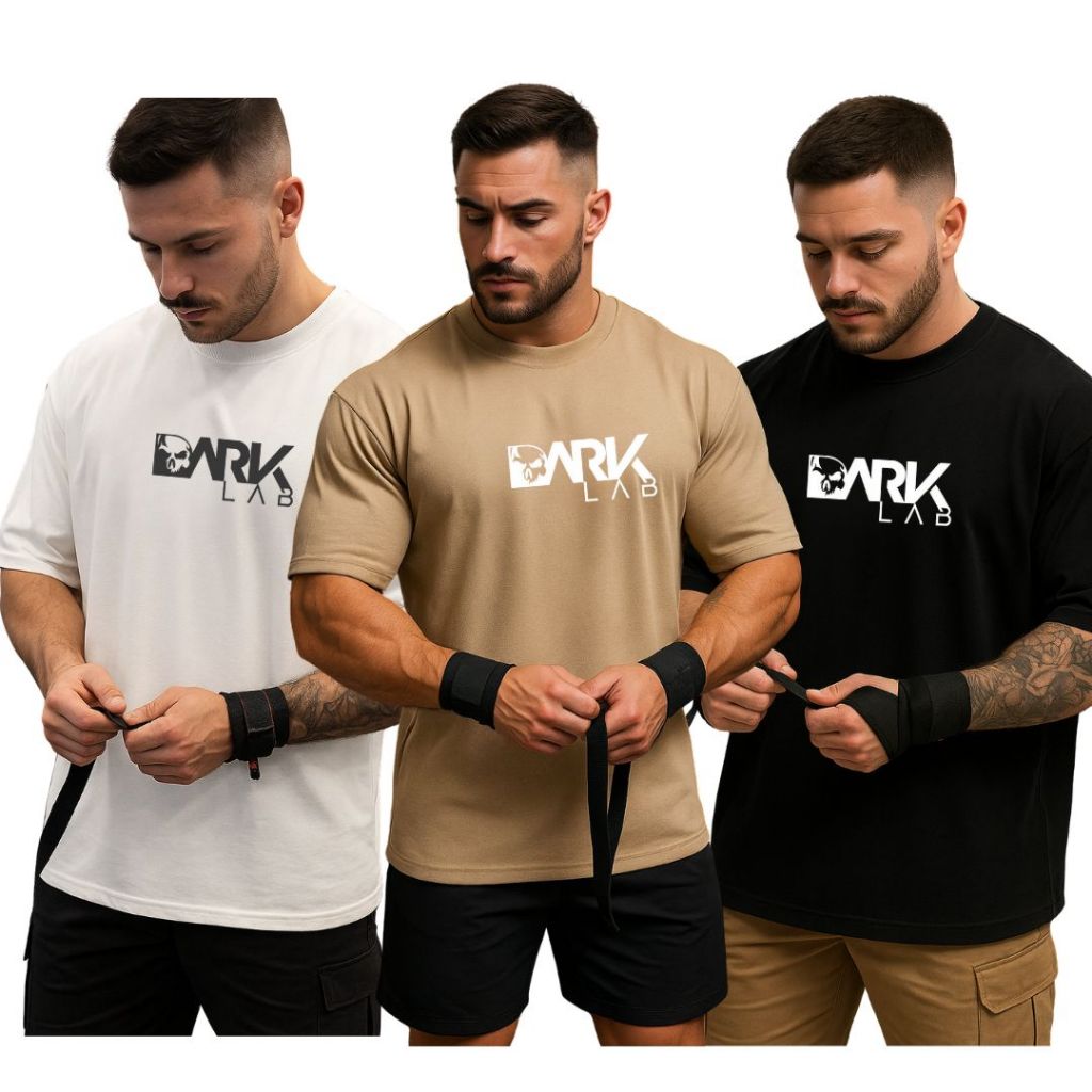 KIT 3 Camiseta DARK 01 Oversized Masculina Premium 100% Algodão Streetwear Estilo Perfeito Academia