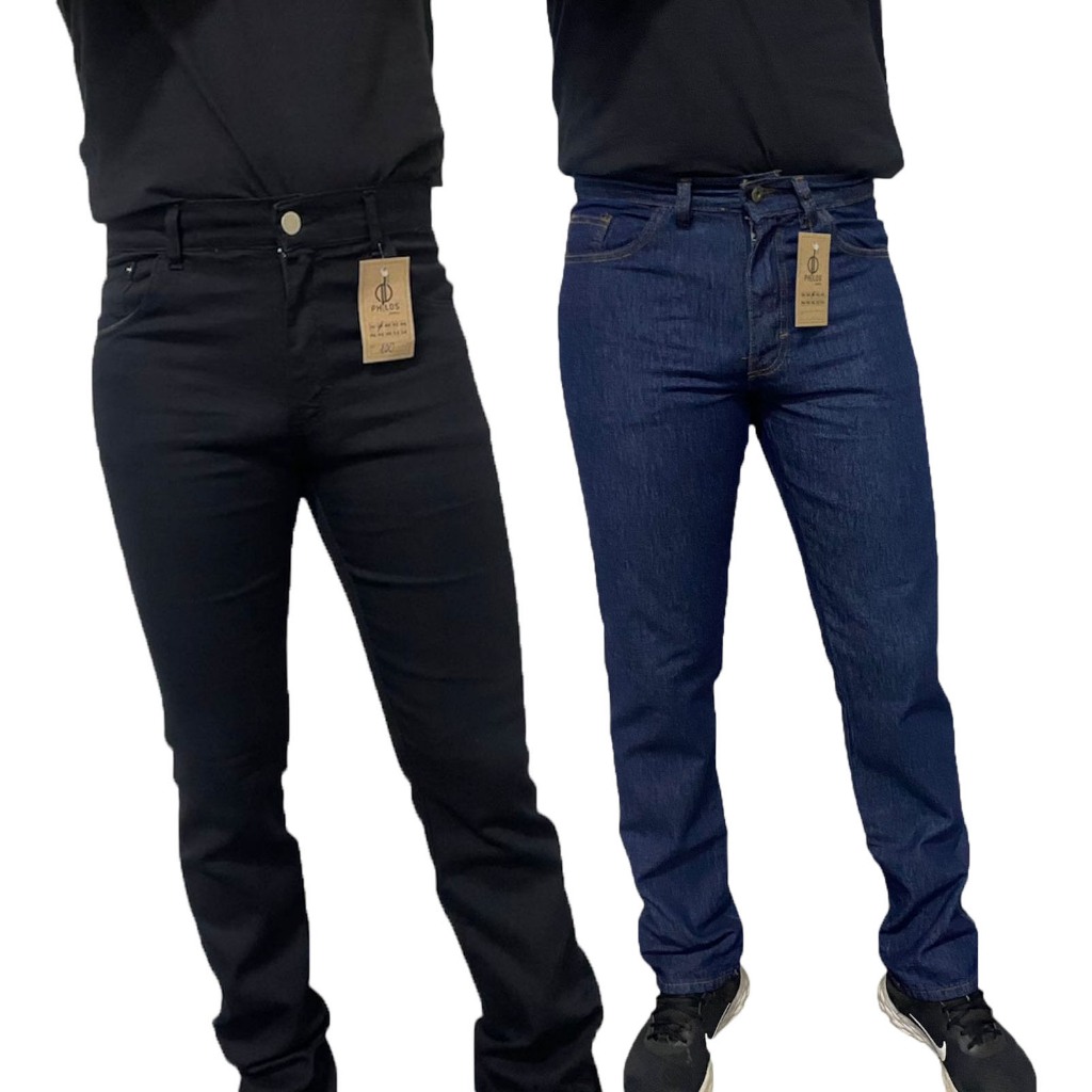 Calça Jeans Masculina Tradicional Corte Reto com Elastano em Oferta na Shopee