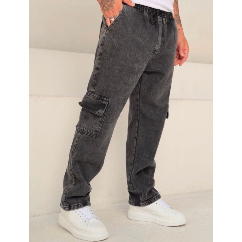 Calça Jeans Cargo Unissex Streetwear Preta Grafite 34 Ao 44/ P M G GG