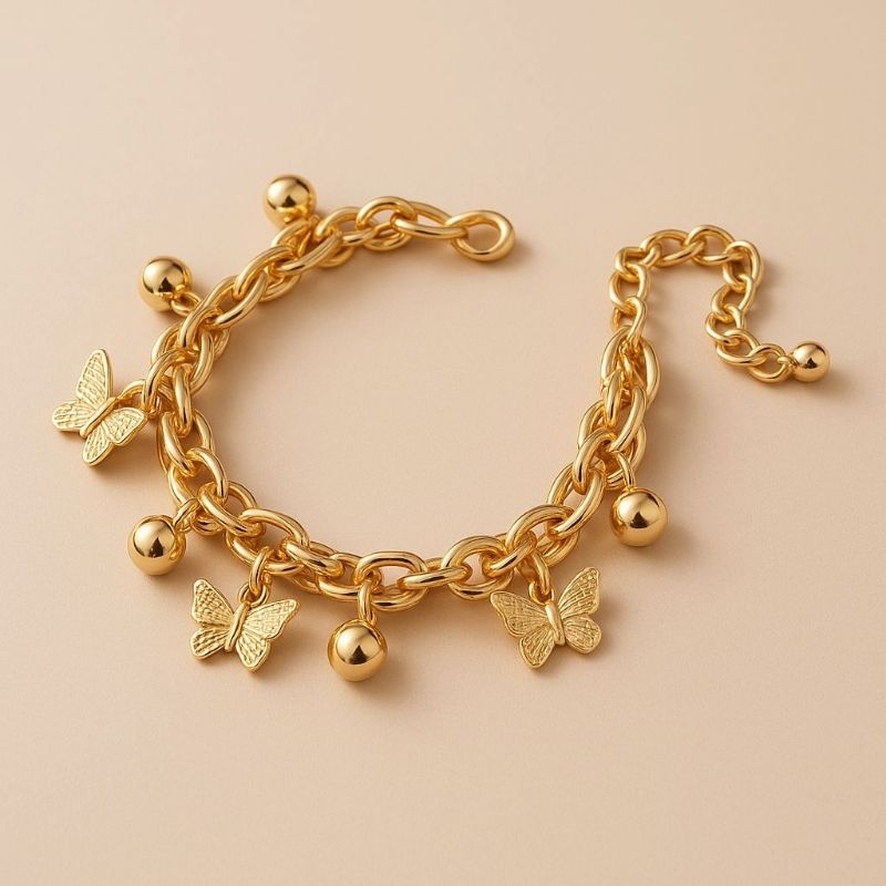 Pulseira Borboleta Feminina Dourada Banhada Ouro Prata 925 Qualidade Folheado em Oferta na Shopee