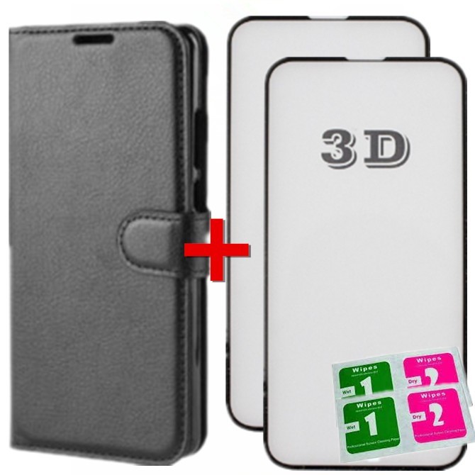 KIT Capa Capinha Carteira Couro + 2 Película 3D Para Samsung A05 A06 A11 A12 A13 A14 A15 A16 A22 A23 A31 A32 A35 Preta em Oferta na Shopee