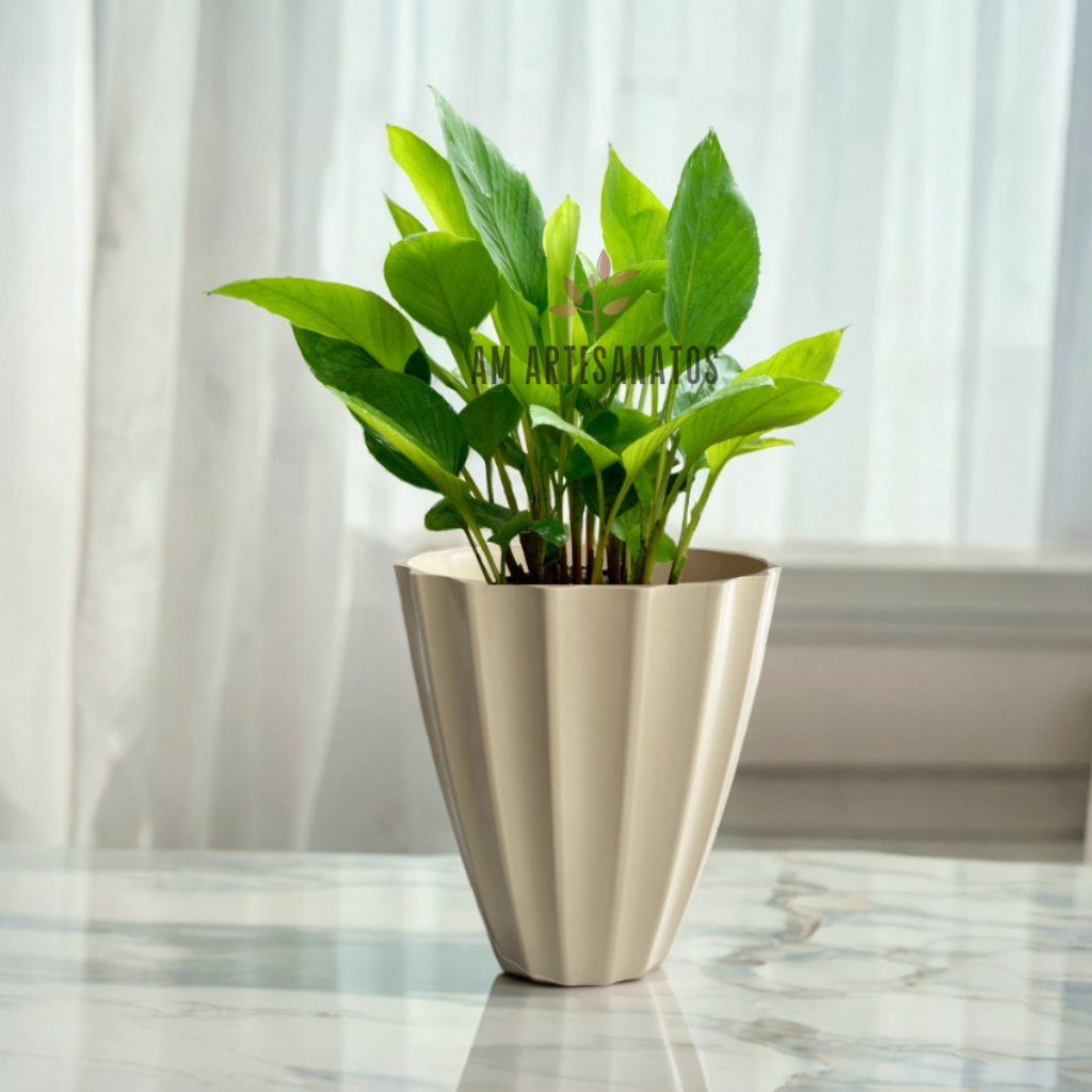 Kit Vaso Para Planta Decorativo Cachepot Cacau Liso Leve Plástico Injetado Reforçado (M) 29x25