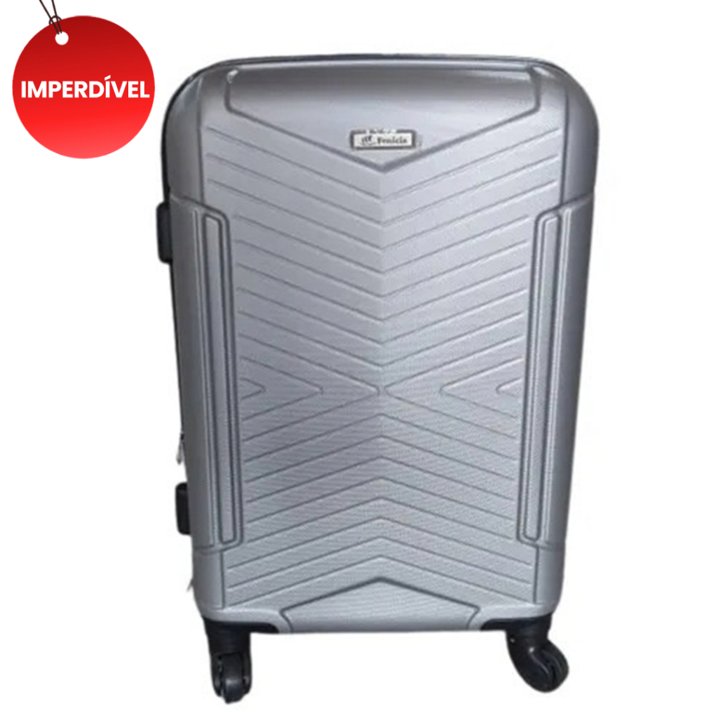 OFERTA DO DIA Mala de Viagem e Bordo Prata 50x25x25cm, rodas 360, Rígida, Cadeado  R-FEPRA