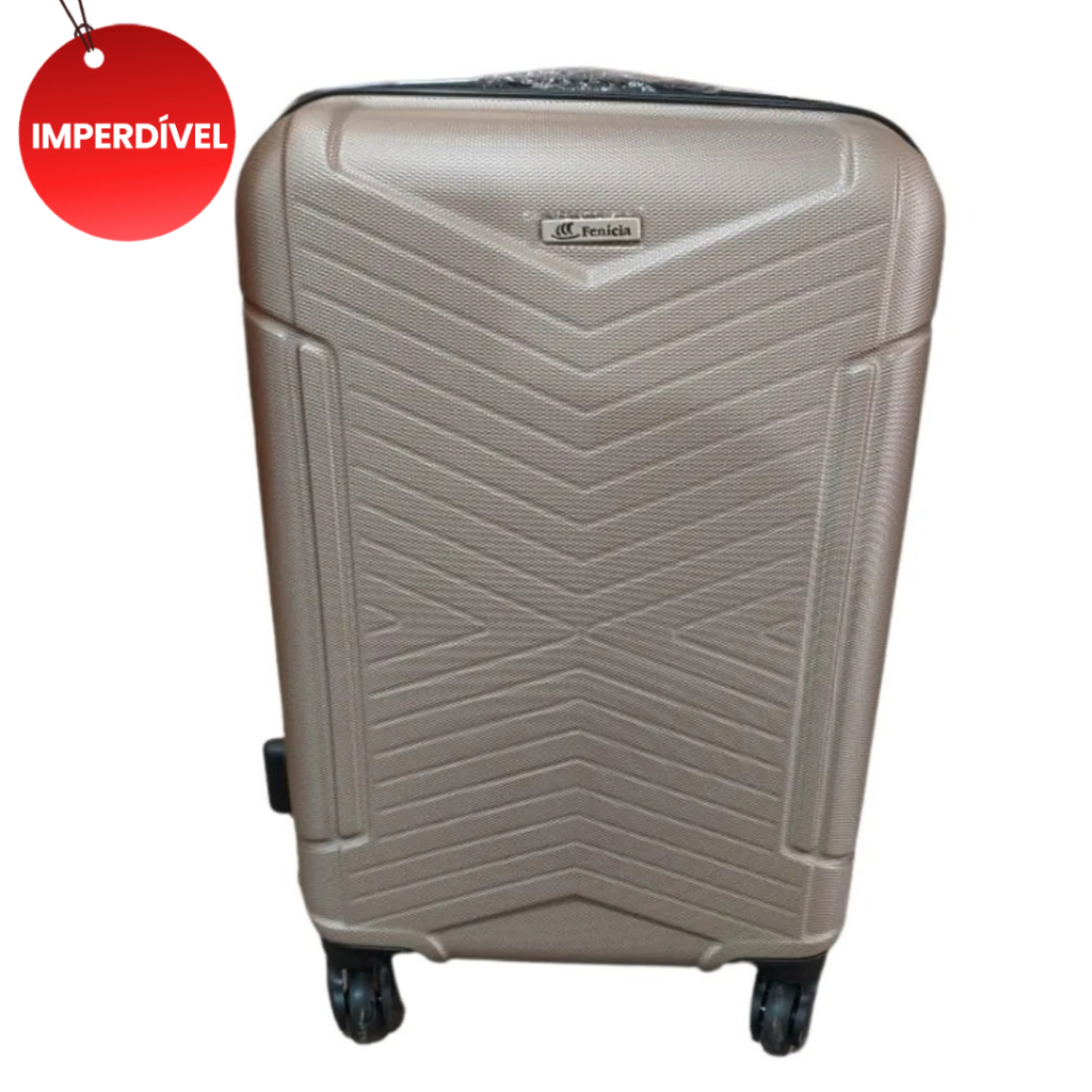 OFERTA DO DIA Mala de Viagem e Bordo Champagne 50x25x25cm, rodas 360, Rígida, Cadeado  R-FEDOU