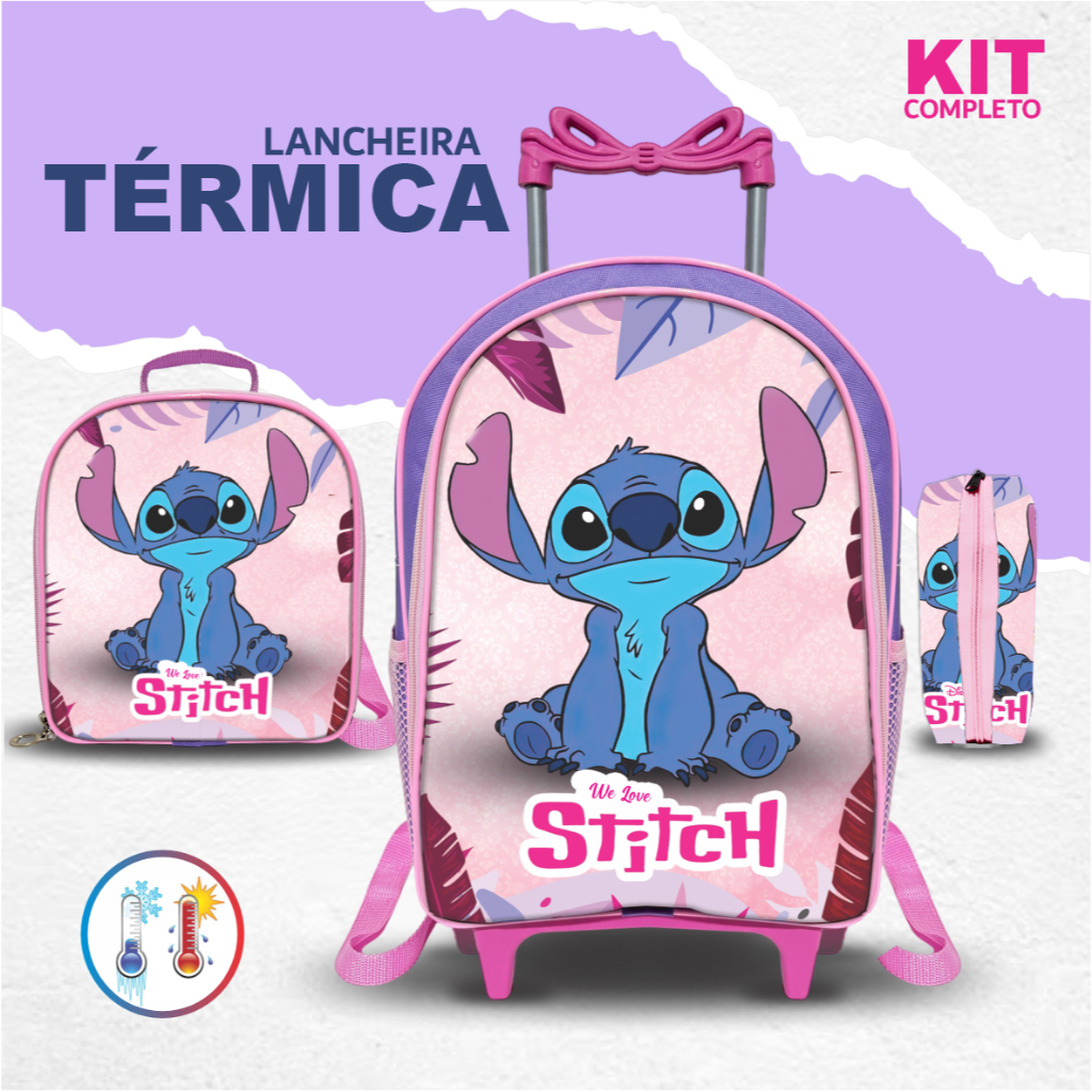 Mochila Escolar Infantil Stitch + Lancheira TÉRMICA + Estojo - Reforçada em Oferta na Shopee