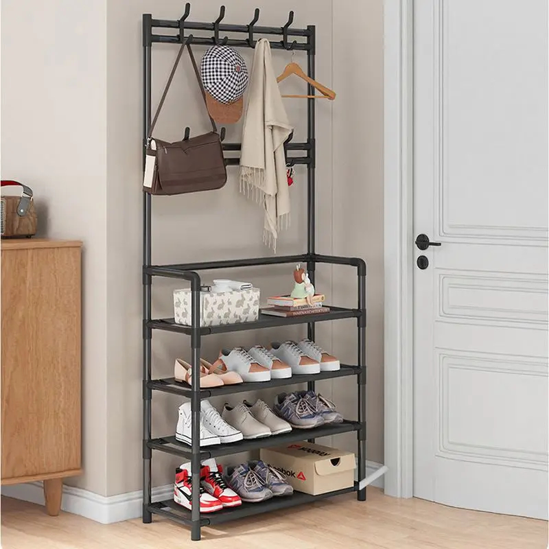Prateleira Rack Organizador de Roupas Sapatos Estante Móvel Multiuso de Metal 5 Andar e Ganchos em Oferta na Shopee