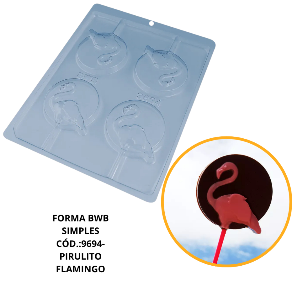 FORMA SIMPLES PIRULITO FLAMINGO CÓD.:9694 (D4) EM ACETATO BWB PARA BOMBOM, DOCES DE CHOCOLATE E CONFEITARIA. em Oferta na Shopee