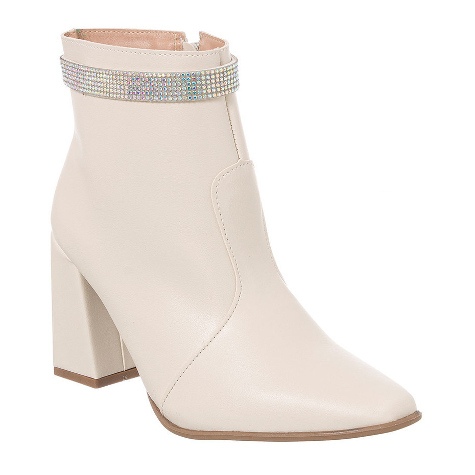 Bota Feminina Stessy Shoes Cano Curto Salto Alto Bico Quadrado Confortável Strass Brilho Original em Oferta na Shopee