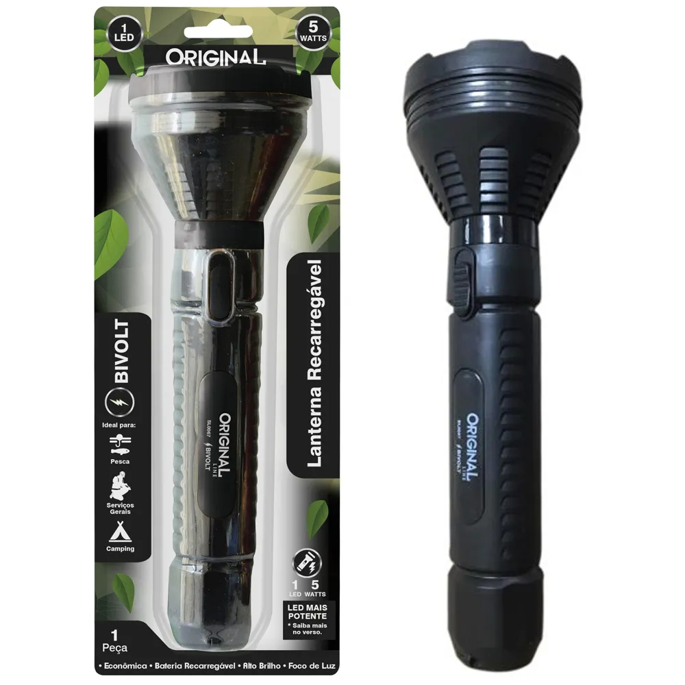 Lanterna Led Recarregável Tomada Bivolt 5W Luz Branca Forte Camping Pesca Acampamento Portátil Top