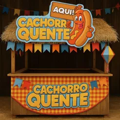 Placa barraca barraca do cachorro quente festa junina feiras ou eventos 49x25 cm cod 60.30 (CHOCO)