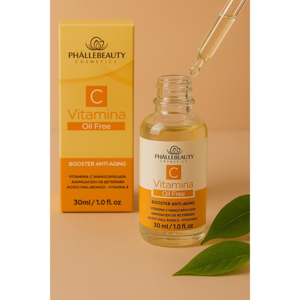 Sérum Facial Vitamina C Phállebeauty com ácido hialurônico 30ml hidrataçao e revitalizaçao