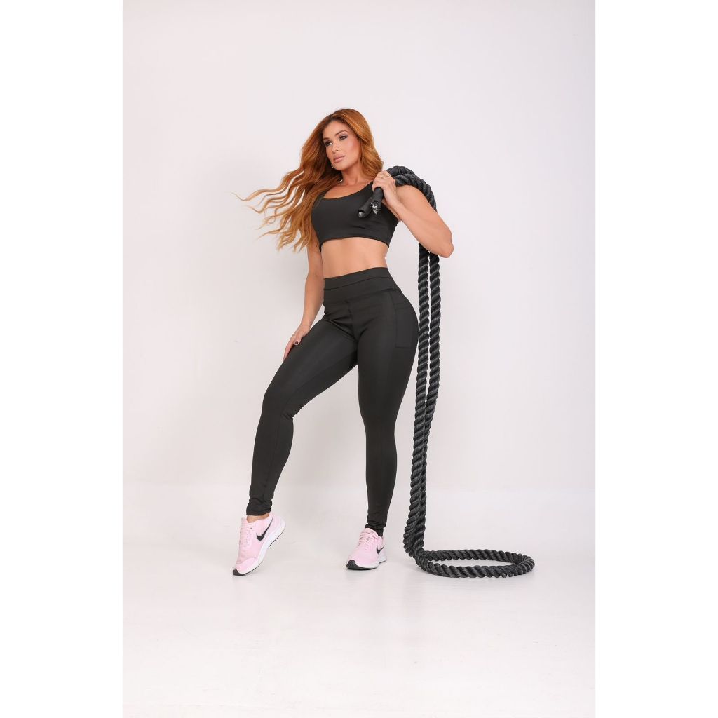 Conjunto Fitness Calça Legging Cintura Alta e Top Suplex Conjunto de Academia Top e Calça