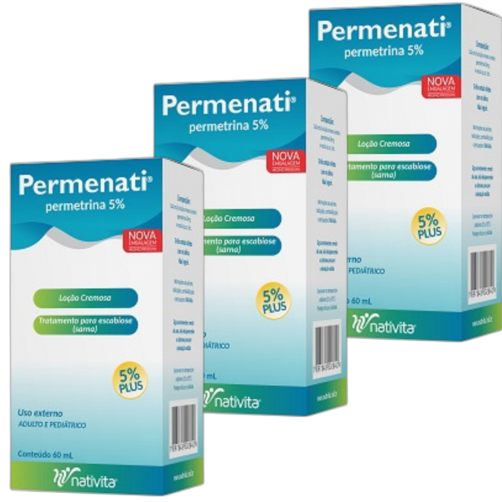 kit com 3 Permenati 5% Permetrina Loção para Sarna Escabiose Coceira 60 ml em Oferta na Shopee