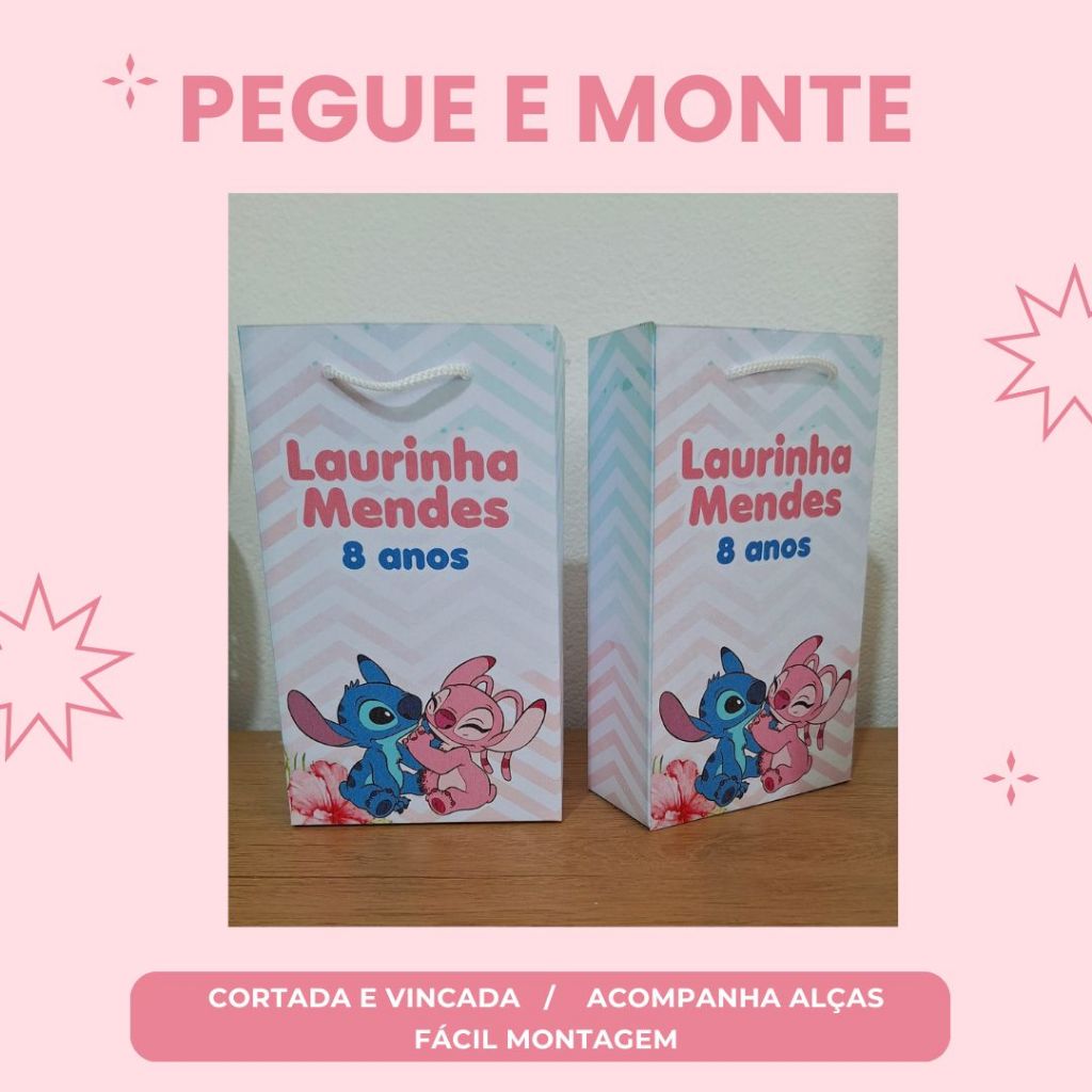 PEGUE E MONTE - Sacolinha Surpresa Personalizada Stitch e Angel / lembrancinha de festa / todos os temas