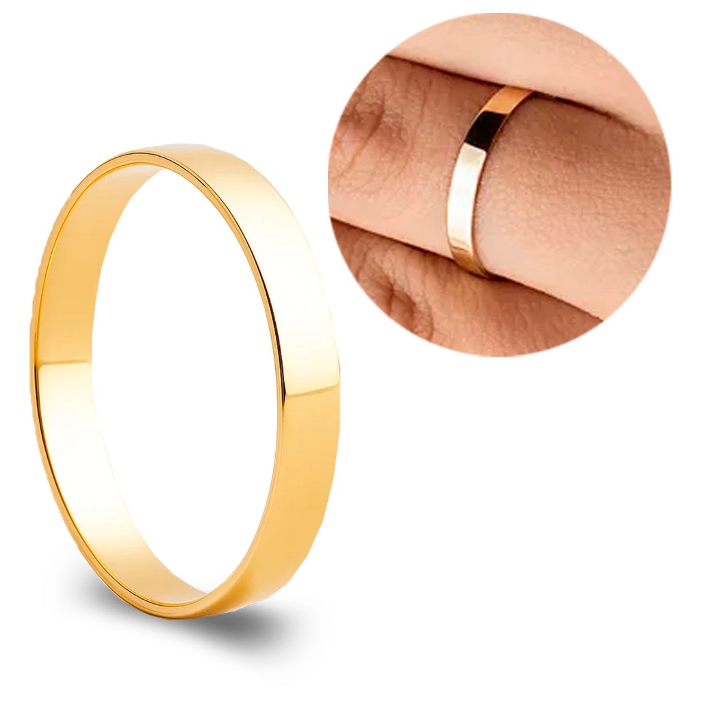 Aliança Avulsa Reta 3mm 100% Moeda Antiga Cor Ouro Namoro Casamento em Oferta na Shopee