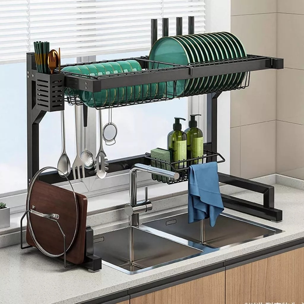 Escorredor Kitchen Rack de Aço Inoxidável - Organizador de Louças Preto