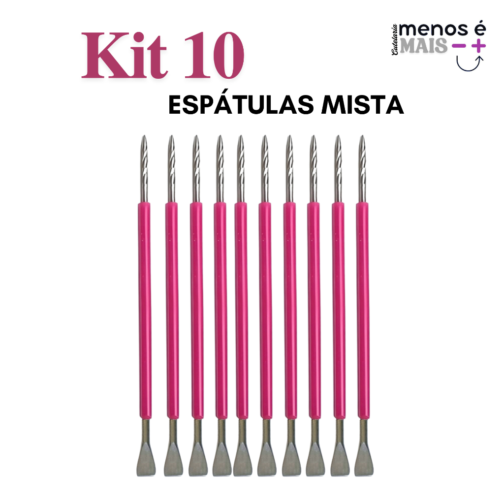 Kit 10 Espátulas Slim -  Bastão Mista Unha Inox  Com Silicone Cutelaria Manicure em Oferta na Shopee