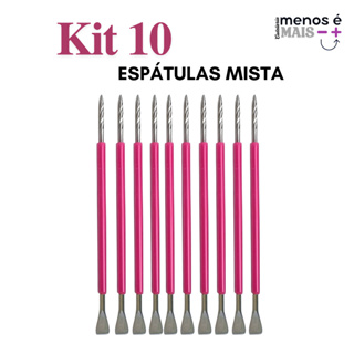 Kit 10 Espátulas Slim -  Bastão Mista Unha Inox  Com Silicone Cutelaria Manicure em Oferta na Shopee