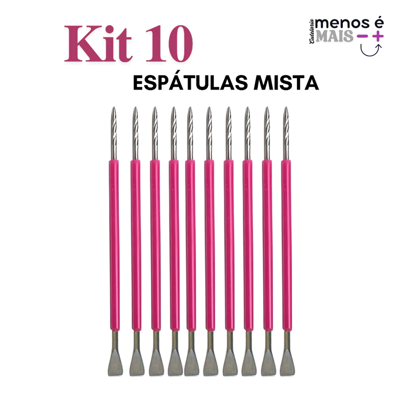 Kit 10 Espátulas de Unha em Inox com Silicone para Manicure