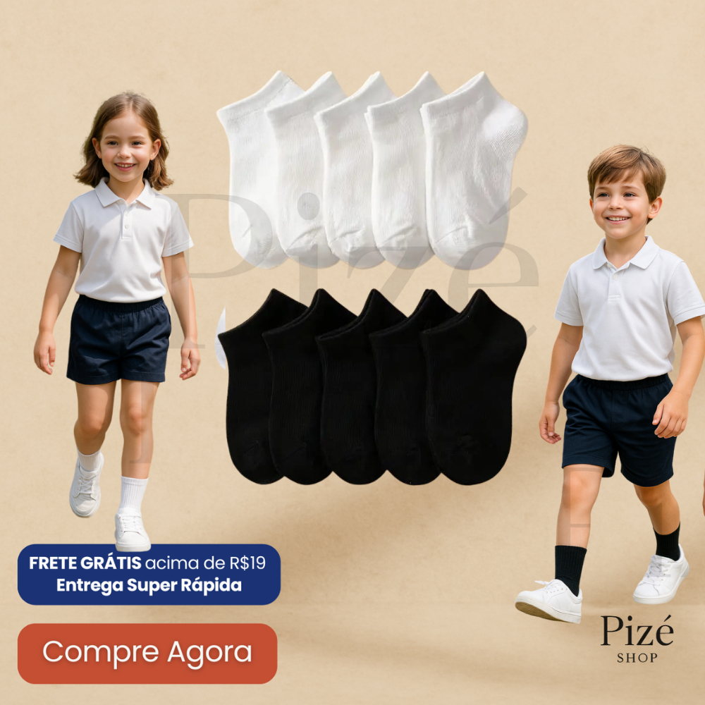 Kit de Meias Infantis Lisa Preta ou Branca_ Algodão,Cano Médio e Durabilidade|Opções de 1 a 12 Pares em Oferta na Shopee