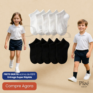 Kit de Meias Infantis Lisa Preta ou Branca_ Algodão,Cano Médio e Durabilidade|Opções de 1 a 12 Pares em Oferta na Shopee