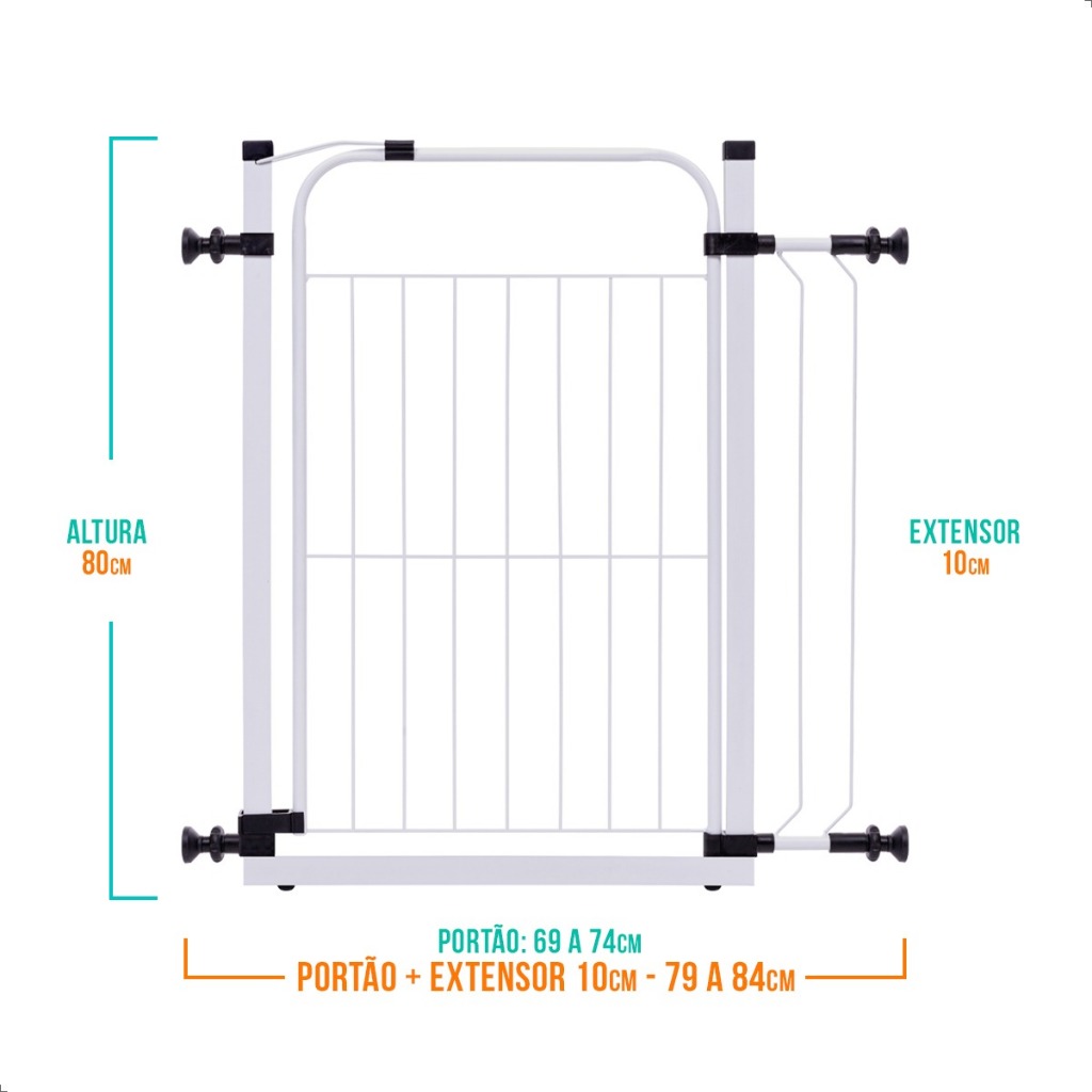 Portão Pet Criança Reforçado de Proteção +Ext.10cm ( 79CM A 84CM ) NÃO PRECISA FURAR