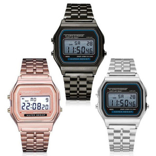 Relógio Digital Mini Vintage Retrô Eletrônico Todo em Aço Masculino Feminino Luxo Metálic…