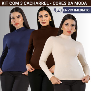 Unidade ou Kit com 3 Blusa Cacharrel Gola Alta Manga Longa Segunda Pele Moda Feminina outono e inverno