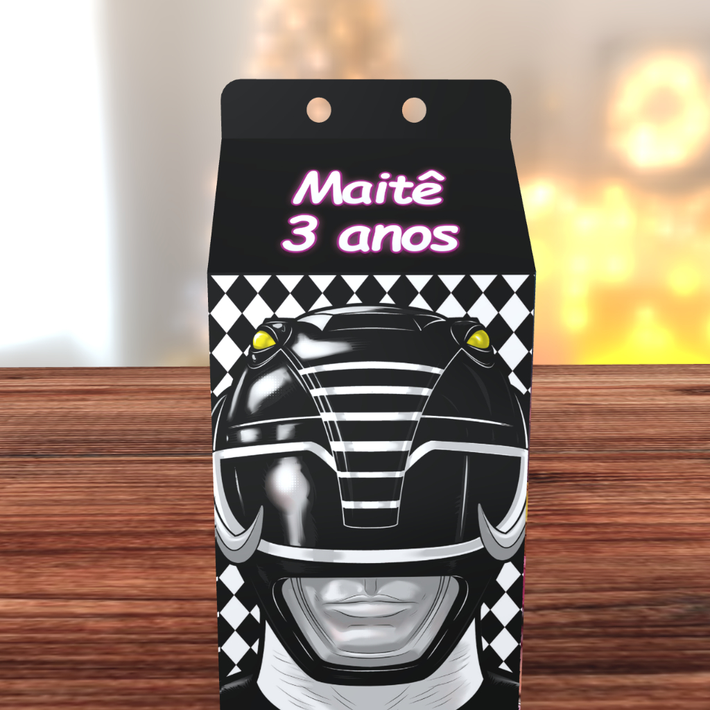 Caixa Milk Personalizada Power Ranger Preto com Nome - Lembrancinha Aniversário Infantil Menino