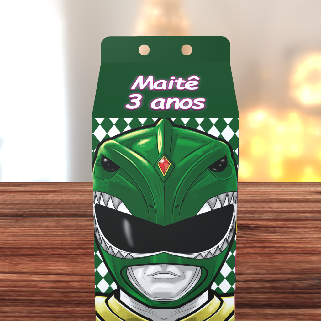 Caixa Milk Personalizada Power Ranger Verde com Nome - Lembrancinha Aniversário Infantil Menino
