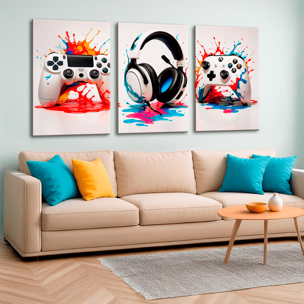Quadro Decorativo Controles Videogame Quarto Gamer 120x60 3pç