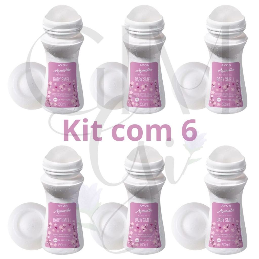 Kit 6 Desodorante Roll-on Antitranspirante Aquavibe Baby Smell  - Avon - Gim Gi