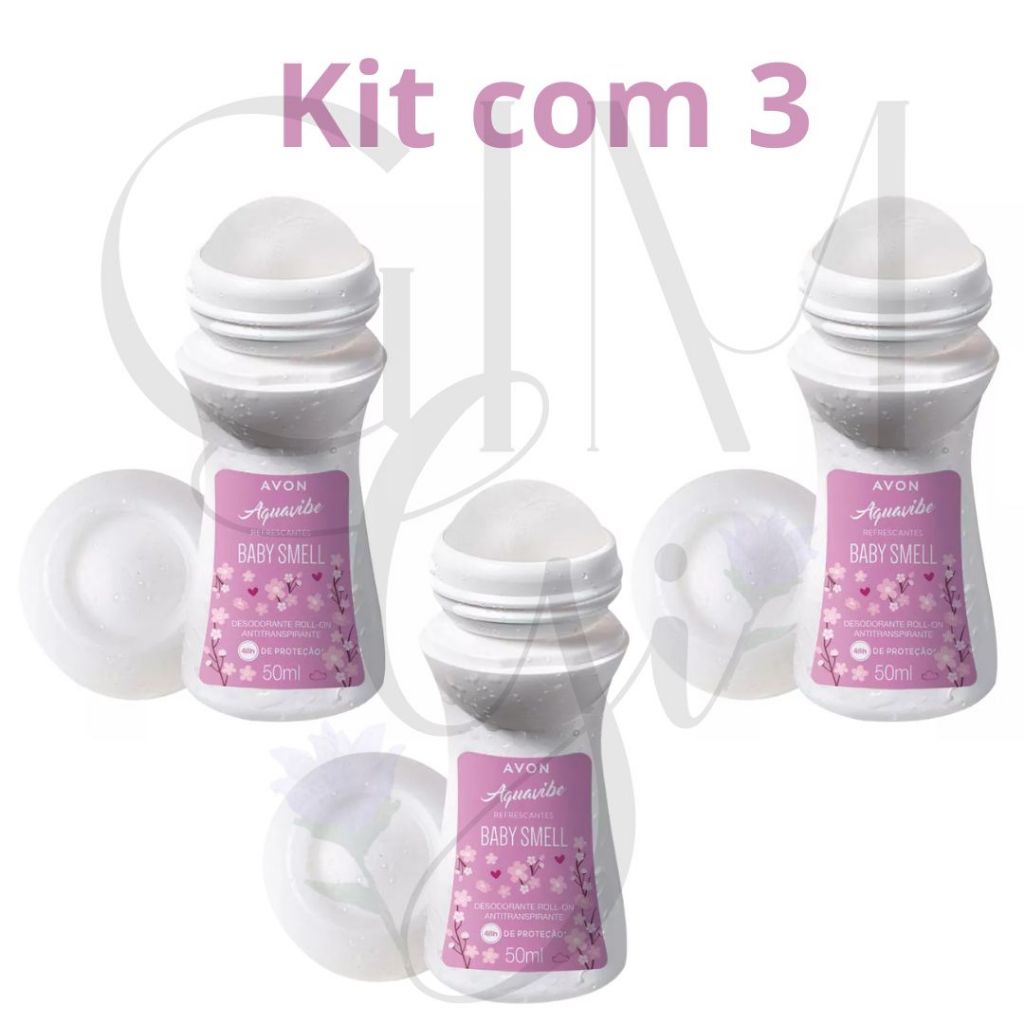 Kit 3  Desodorante Roll-on Antitranspirante Aquavibe Baby Smell  - Avon - Gim Gi