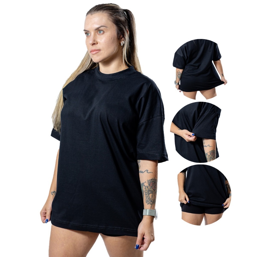 Camiseta Algodão Oversized De Mulher Tendência Streetwear Casual Ou Treino Academia Gola Alta Tecido Premium